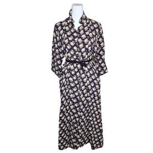 Vintage 90s April Cornell Maxi Shirt Dress Womens Size S Black Brown Grunge
